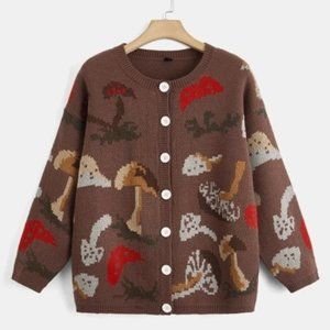 New Mushroom Pattern Cardigan Borwn
